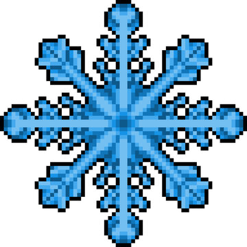 Pixel art snowflake icon, blue winter crystal symbol illustration