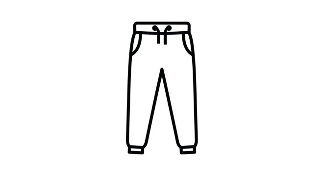 Simple line drawing icon of sweatpants on white background