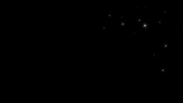Sparkle star light effect, fast line glitter motion, glowing 2D star sparkle animation, straight lines, magic dust, pixie dust path, twinkling magic dust on black screen background. 4k animation