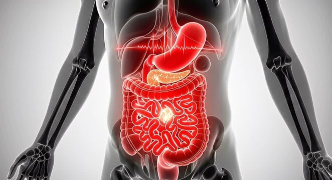 Human digestive system anatomical illustration medical visualization