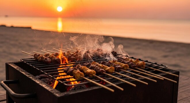 Barbecue grill beach sunset