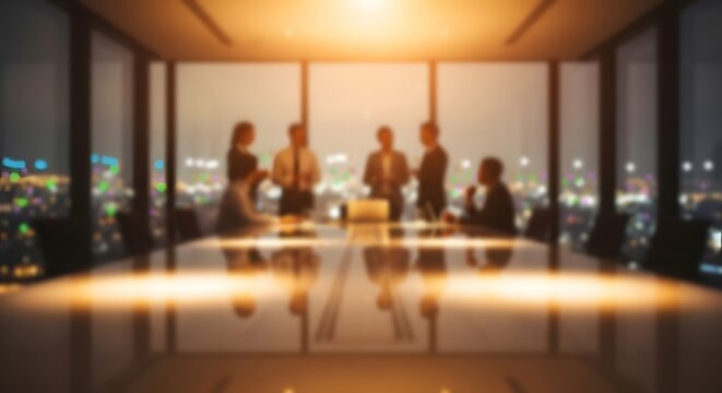 Modern office background with blurred business people a professional workspace and corporate environment visualization