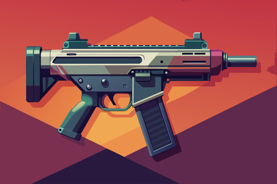 Compact submachine gun shown in stylized colored composition