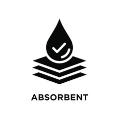 Fototapeta premium A black droplet icon descends onto stacked layers with a checkmark inside labeled absorbent high quality professional