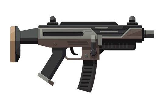Compact submachine gun illustration in neutral white background