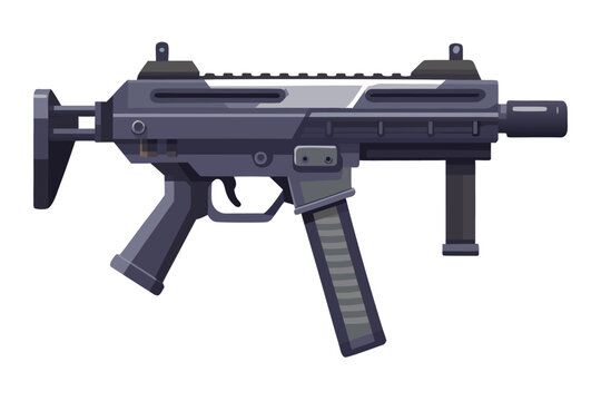 Compact tactical submachine gun with foregrip on white background