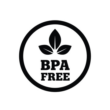 A circular black and white icon displays bpa free text above a stylized three leaf plant symbol