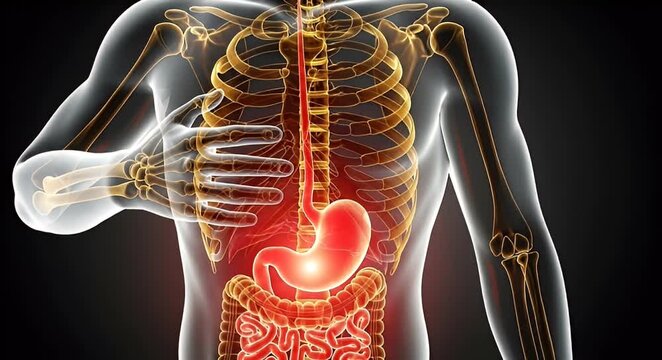 Medical visualization of human anatomy with highlighted internal organs