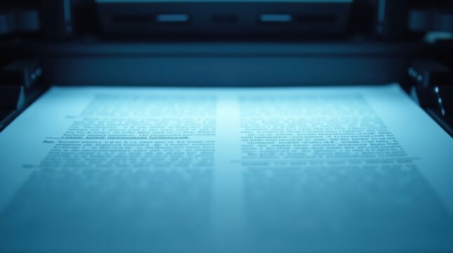 Imagen de alto contraste de la luz de un esc&aacute;ner movi&eacute;ndose lentamente sobre la superficie de un documento
