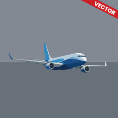 Fototapeta premium Realistic Commercial Jet Airplane Vector Illustration Perspective View Flying for International Travel Global Logistics Aviation Business and Air Transportation Marketing Campaign Materials