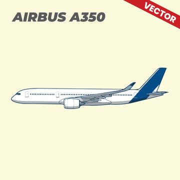 Single Airbus A350 Widebody Commercial Jet Aircraft Vector Illustration Side View Modern Passenger Airplane for Aviation Travel Business and Global Logistics Design Isolated