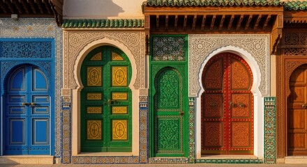 Obraz premium a row of colorful doors with intricate designs on them outside building architecture building exteri