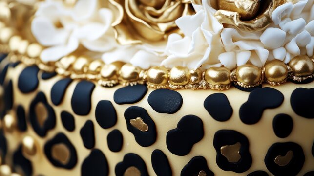 Gold and White Cake Decorated with Leopard Print