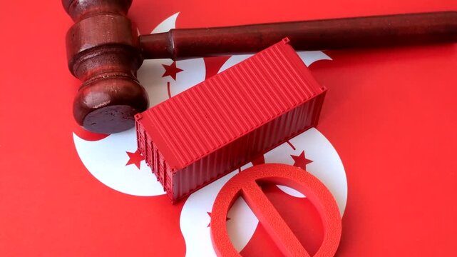 The cargo container ban on the Norwegian flag as a conceptual backdrop for the export and logistics of goods. The cargo container embargo on the Norway flag as a backdrop for your design