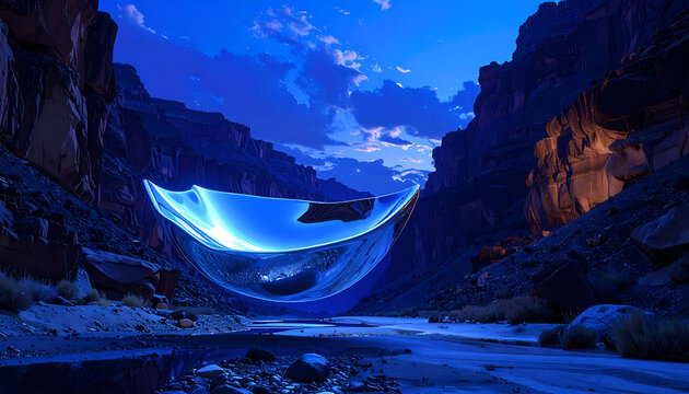 Glowing Hammock in Rocky Canyon Landscape.