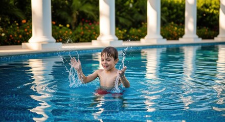 Naklejka premium Child Playing In Pool.