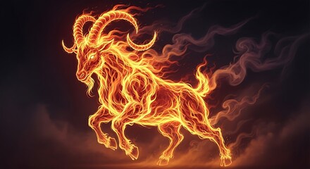 Fototapeta premium Majestic Fire Goat Illustration Representing the Year of the Goat 2027 Chinese Zodiac on a Black Background
