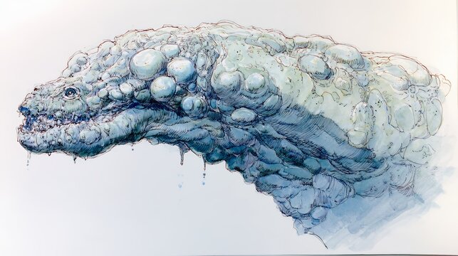 Alien creature head with organic textures and blue hues