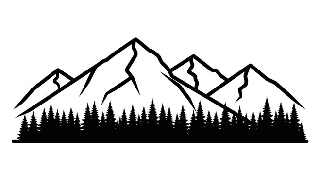 Black silhouette of mountain range landscape.