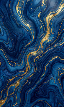 Luxury Navy Blue and Gold Marble Abstract Fluid Art Background,