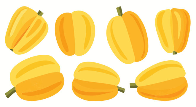 Group of yellow squashes or gourds arranged together on white background illustration