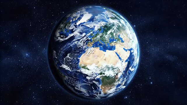 The Earth seen from space showing continents and clouds.