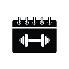 A black silhouette of a calendar page with a barbell illustration representing workout scheduling and fitness goals © Mahir