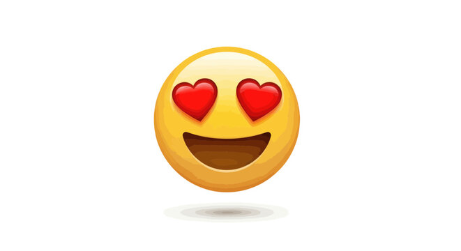Happy Emoji With Heart Eyes, Love Emotion, Romance Symbol, White Background