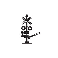Fototapeta premium Train crossing signal silhouette vector white background