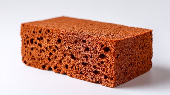 A close-up view of a porous brown brick