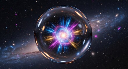 Naklejka premium Colorful energy burst inside glass orb in deep space