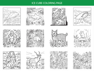 Naklejka premium Twelve creative animal and wildlife vector coloring pages for children featuring dolphins sharks and exotic species in line art style