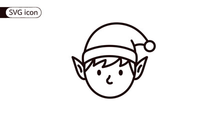 Obraz premium Cute Elf Face Icon, Christmas Character, Holiday Greeting, Vector Art