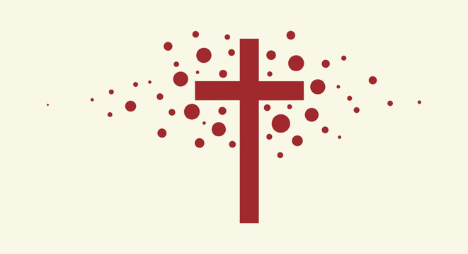 Minimalist Red Cross Illustration with Stylized Blood Drop Circles for Church Easter Good Friday