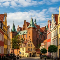 Fototapeta premium Historic European Cityscape - Architectural Marvels and Colorful Buildings.