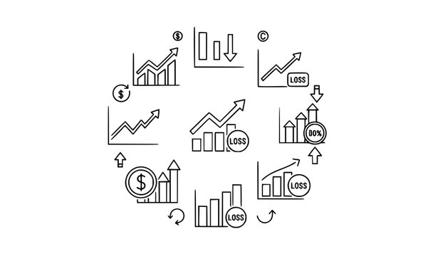 Outline increase decrease icon set financial growth and decline trend stroke line vector illustration