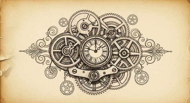 Steampunk Clockwork Gear Mechanism.