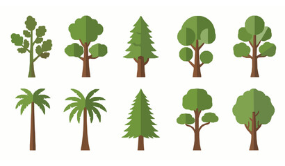 Fototapeta premium Flat tree set isolated on white background various forest and park trees vector collection