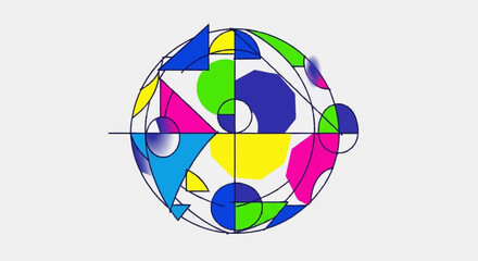 Obraz premium A vibrant globe illustration showcases colorful abstract shapes and lines.