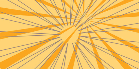 Fototapeta premium Orange stripes burst lines background. Sun ray light. Radiate sunlight. Vintage stripes halftone radial wallpaper for poster, banner.Circus background of spiral yellow orange rays vector.