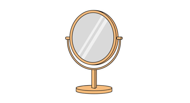 Minimalist Vector Illustration of a Round Tabletop Makeup Mirror