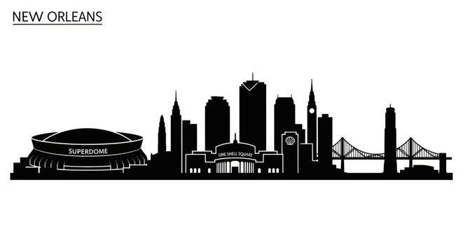 New Orleans Skyline Silhouette with Superdome and Bridge