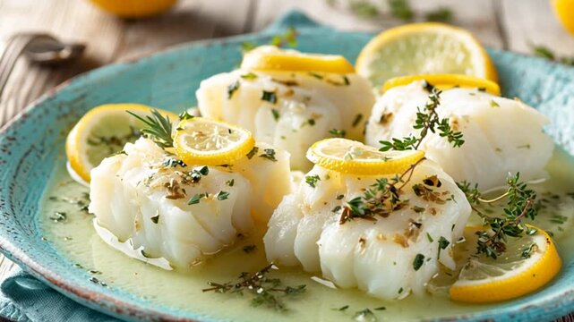 Pan-Seared Halibut with Lemon and Herbs - A Delicious and Healthy Gourmet Meal Perfect for Food Blogs Restaurant Menus and Culinary Marketing Campaigns