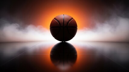 Obraz premium A basketball, lit dramatically, sits against an orange glow and smoky background