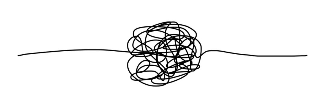 Tangled mess of line: A chaotic entanglement of lines, representing complexity, confusion, and the intricate nature of interconnected systems. Tangled chaotic line.