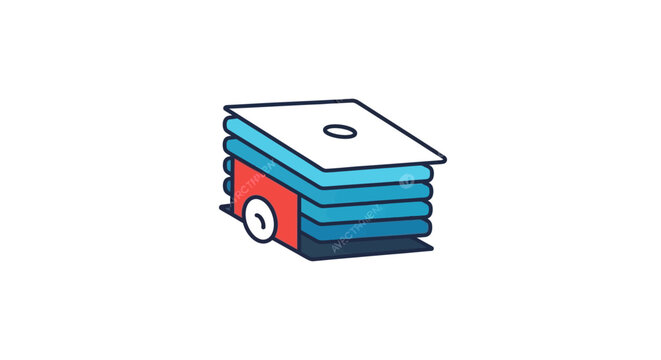 Abstract illustration of a stack of documents on a wheeled cart