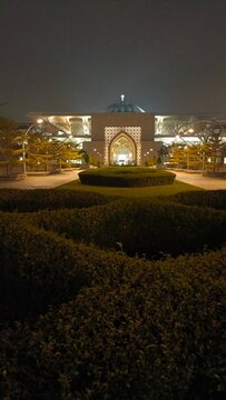 Nighttime view of Sultan Zainal Abidin Mosque (Iron Mosque) in Putrajaya, Malaysia. 