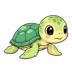 Obraz premium adorable cartoon baby sea turtle with green patterned shell and big innocent eyes