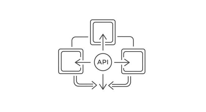 Api diagram showing data flow and integration in clean vector illustration
