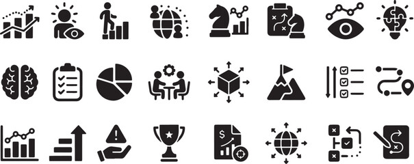 Fototapeta premium Black silhouette icons set business technology and data analysis concepts